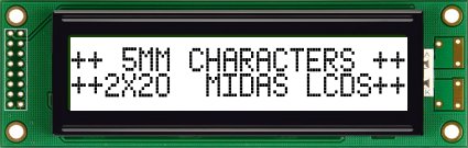 Midas MC22005A6WR-FPTLW-V2 MC STN LCD LED LCD Module, White on Green, Yellow