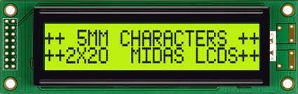Midas MC22005A6WR-SPTLY-V2 MC STN LCD LED LCD Module, Black on Green, Yellow