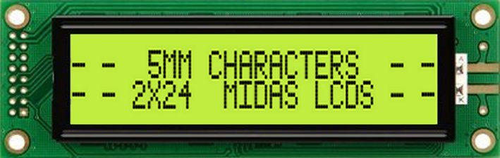 Midas MC22405A6WR-SPTLY-V2 MC STN LCD LED LCD Module, Black on Green, Yellow