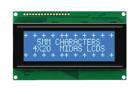 Midas MC24005A6W-BNMLW-V2 A Alphanumeric LED LCD Monochrome Display, Blue on White, 2 x 40