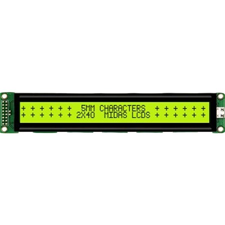 Midas MC24005A6W-SPTLY-V2 MC24 Alphanumeric Transflective LCD Monochrome Display, Black on Yellow, Green, 2 x 40