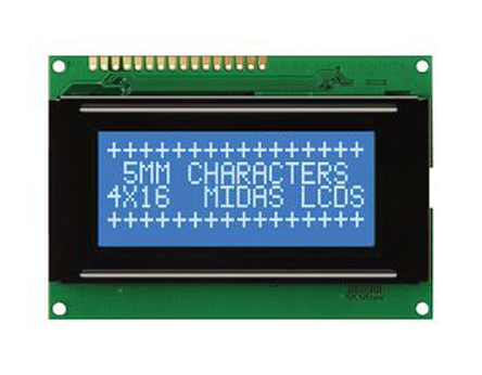Midas MC41605A6W-BNMLW-V2 A Alphanumeric LED LCD Monochrome Display, Blue on White, 4 x 16
