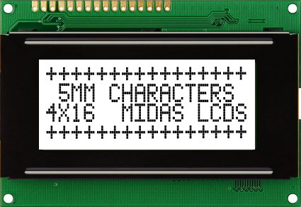 Midas MC41605A6WR-FPTLW-V2 MC STN LCD LED LCD Module, White on Green, Yellow