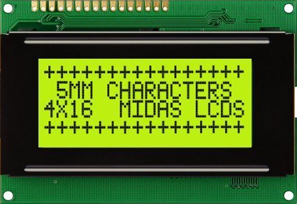 Midas MC41605A6WR-SPTLY-V2 MC STN LCD LED LCD Module, Black on Green, Yellow
