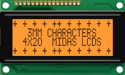 Midas MC42004A6W-FPTLA-V2 MC STN LCD LED LCD Module, Amber on Green, Yellow