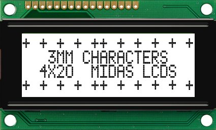 Midas MC42004A6WR-FPTLW-V2 MC STN LCD LED LCD Module, White on Green, Yellow