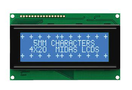 Midas MC42005A6W-BNMLW-V2 A Alphanumeric LED LCD Monochrome Display, Blue on White, 4 x 20