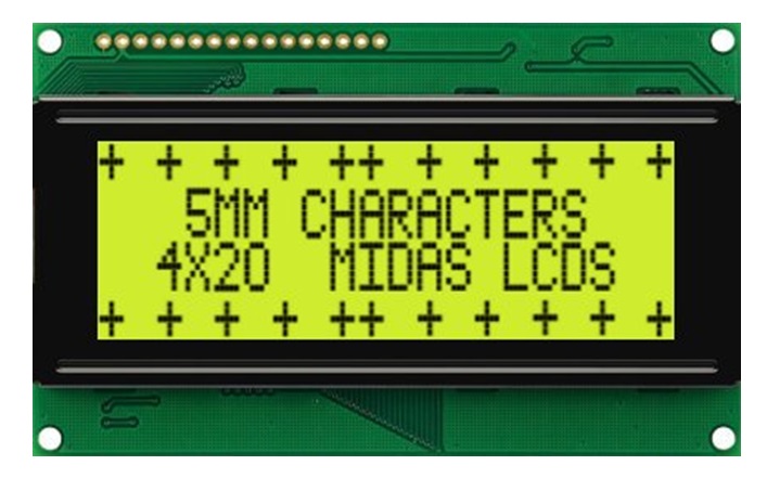 Midas MC42005A6W-SPR-V2 MC42005A6W LCD LED LCD Monochrome Display, Black on Green, Yellow, 4 x 20