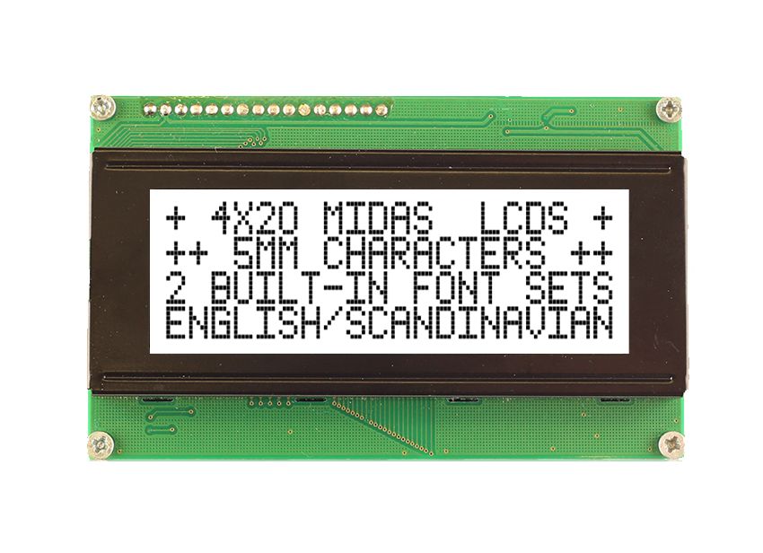Midas MC42005A6WM-FPTLW-V2 MC42005A6WM Alphanumeric LED LCD Monochrome Display, White on White, 4 x 20