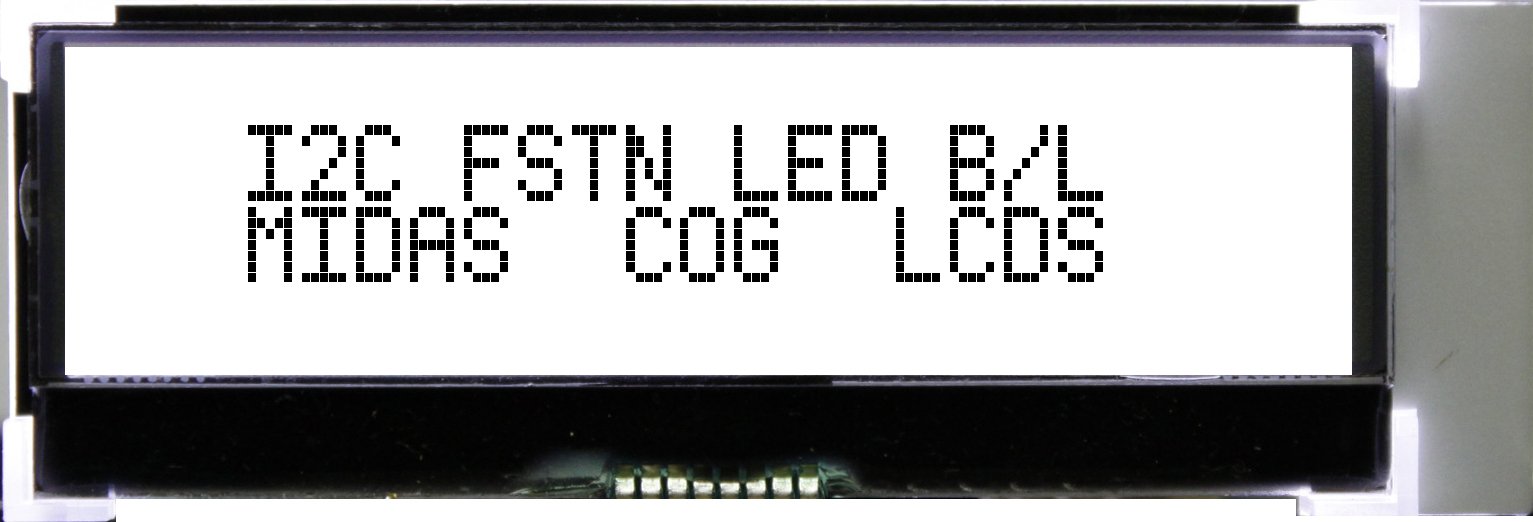Midas MCCOG21605C6W-FPTLWI Alphanumeric LCD Monochrome Display, White on Black, 2 x 16