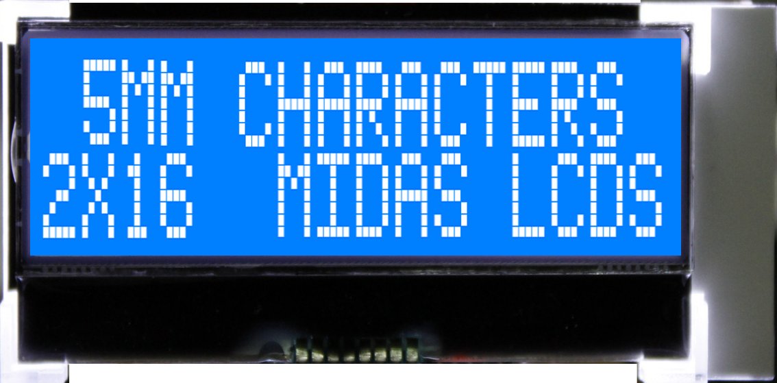 Midas MCCOG21605D6W-BNMLWI MCCOG21605D6W-BNMLWI Alphanumeric LED LCD Monochrome Display, White on Blue, 2 x 16