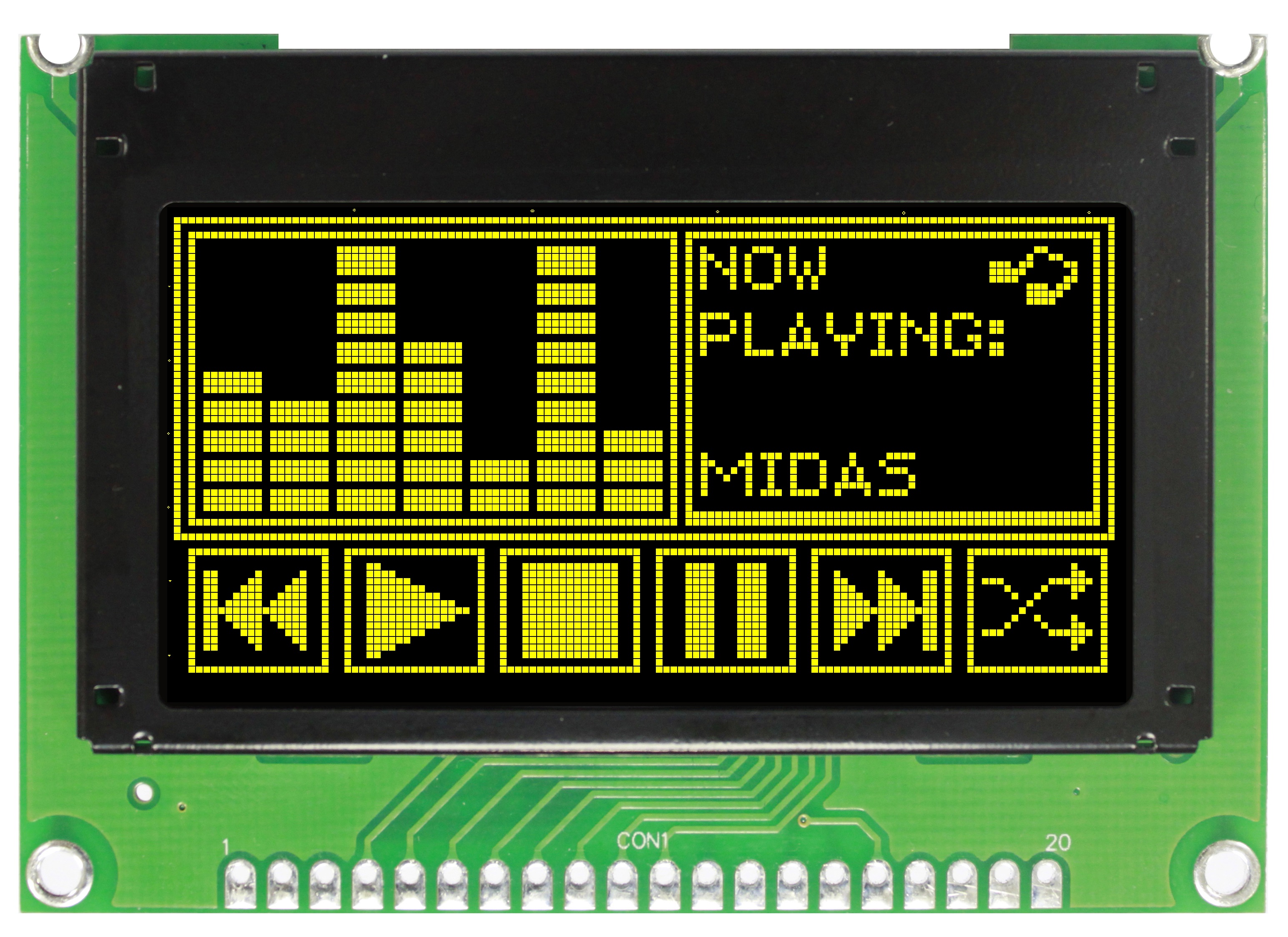 Midas 2.42 in Passive matrix Yellow OLED Display 128 x 64 pixel COB Parallel