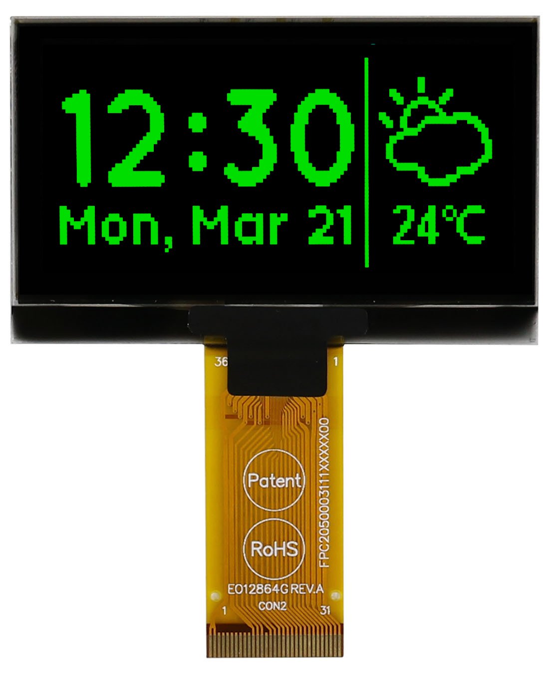 Midas 2.42 in Passive matrix Green OLED Display 128 x 64 pixel TAB I2C, Parallel, SPI