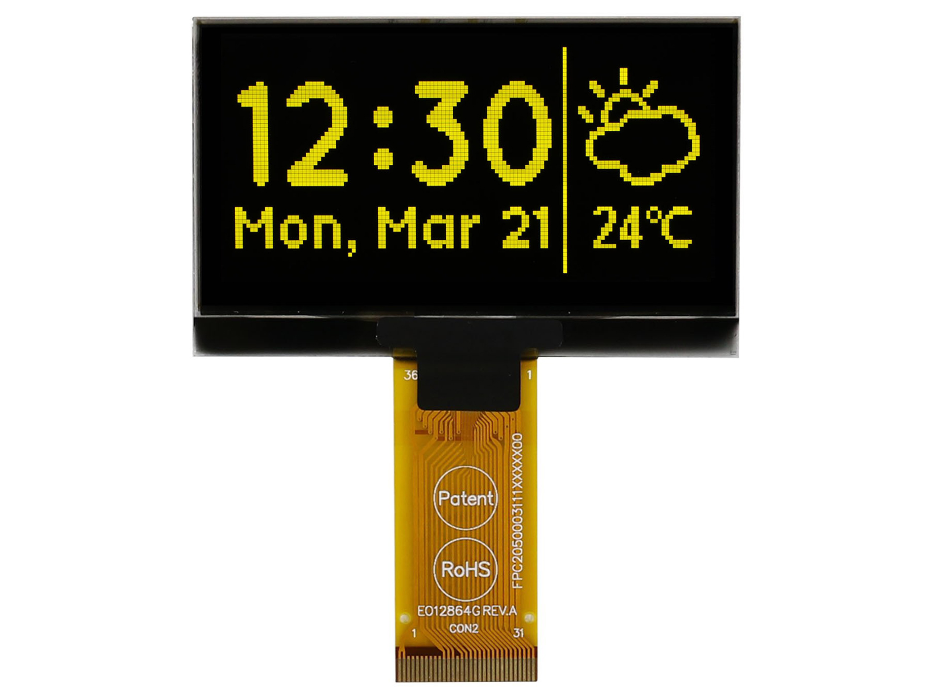 Midas 2.42 in Passive matrix Yellow OLED Display 128 x 64 pixel TAB I2C, Parallel, SPI