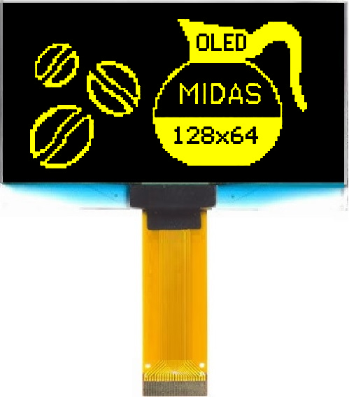 Midas 2.42 in Yellow OLED Display 128 x 64 pixel COT Multi