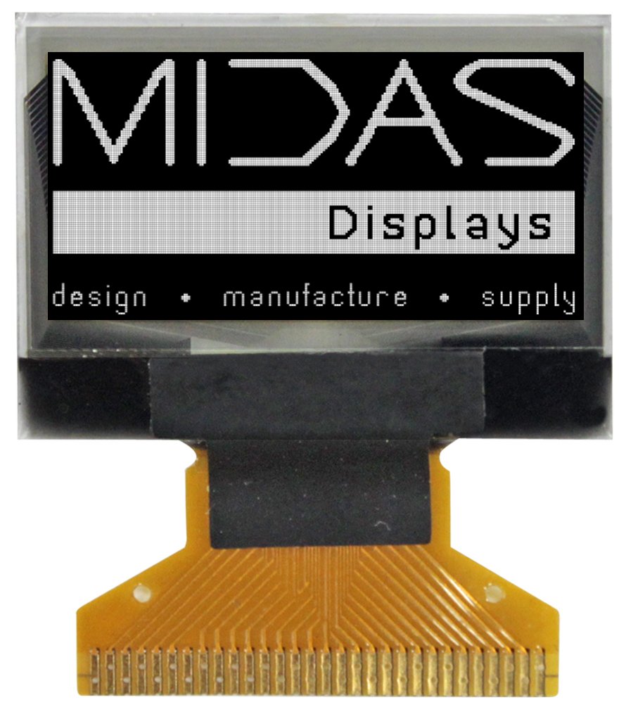 Midas 0.96 in Passive matrix White OLED Display 128 x 64 pixel COB I2C, Parallel, SPI