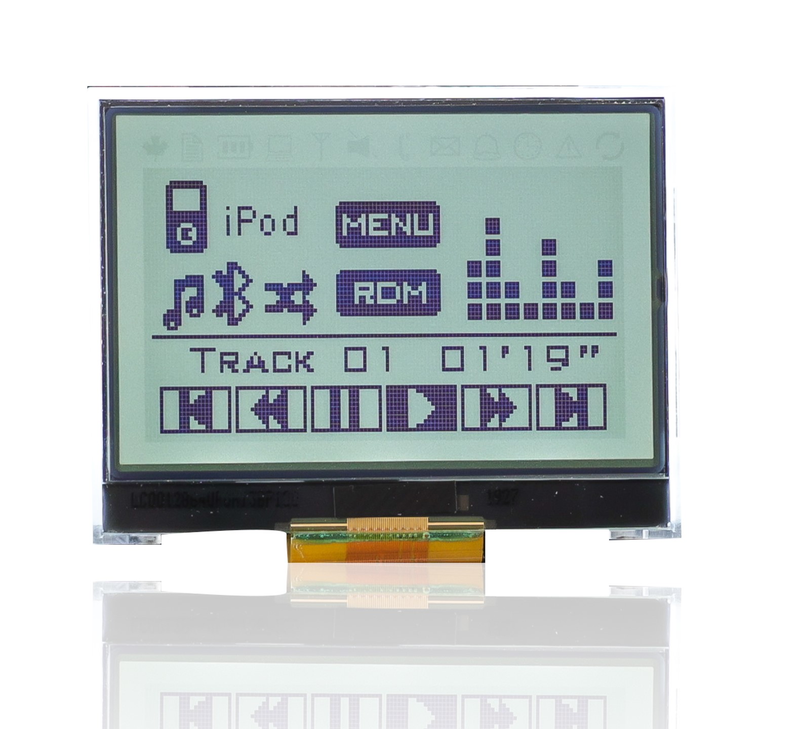 Midas MDCOG128064B6W-FPTLW MDCOG Graphic Transflective LCD Monochrome Display, Black on White, 128 By 64 Dots