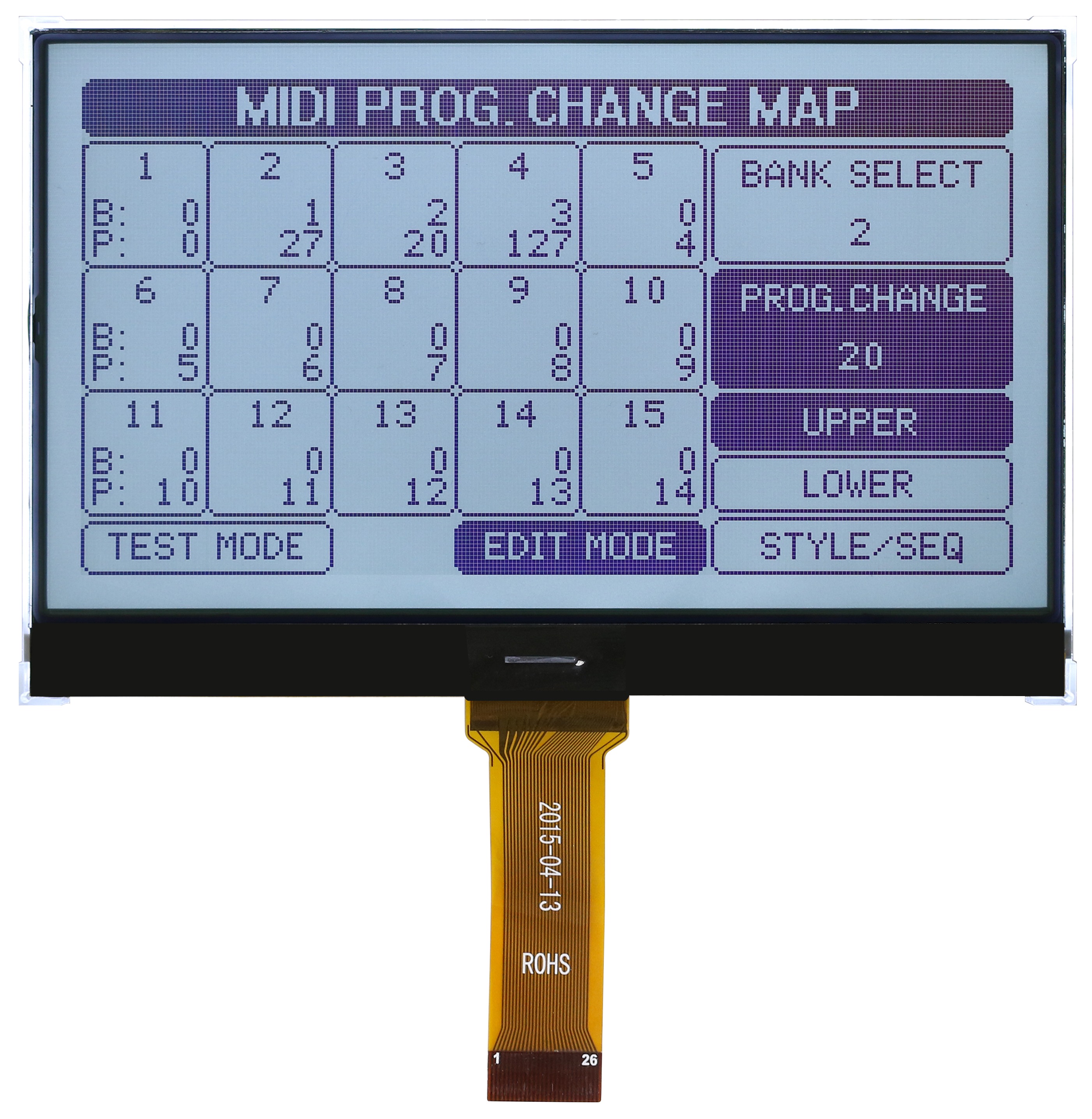 Midas MDCOG240128B6W-FPTLW MDCOG Graphic Transflective LCD Monochrome Display, Black on White, 128 By 64 Dots