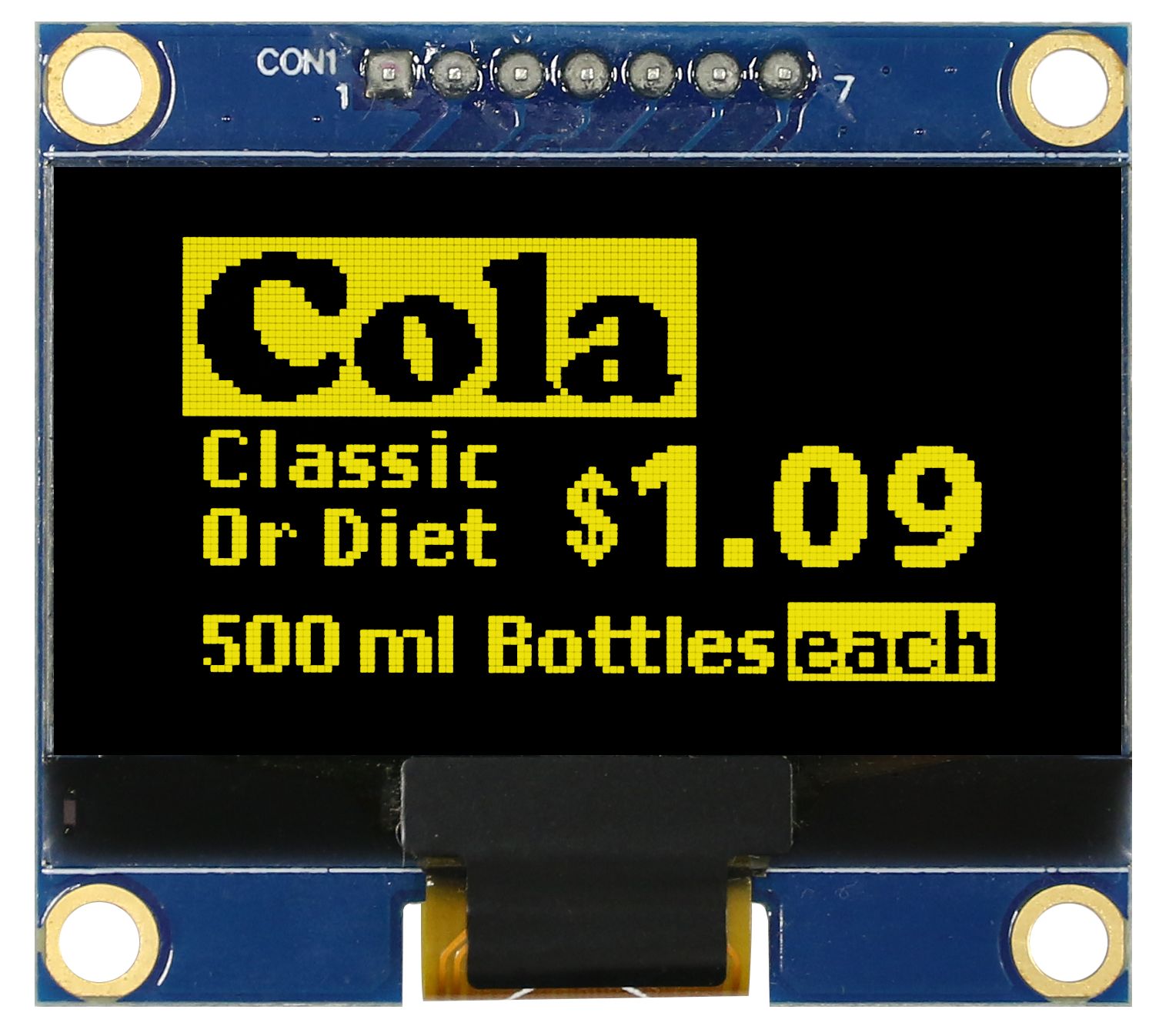 Midas 1.54 in Passive matrix Yellow OLED Display 128 x 64 pixel COB SPI