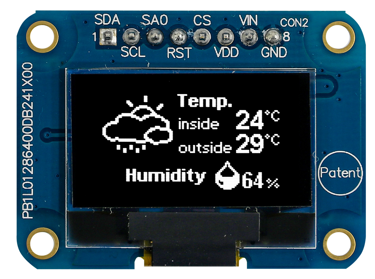 Midas 0.96 in Passive matrix White OLED Display 128 x 64 pixel COB I2C