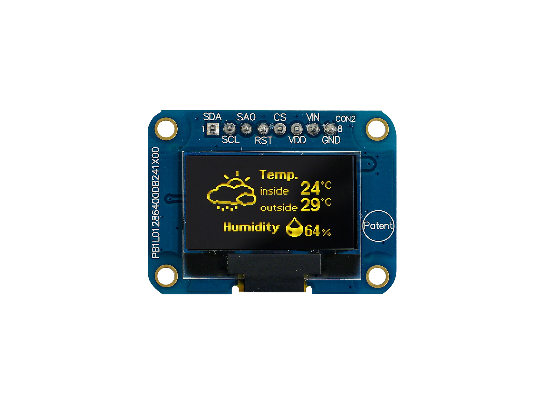 Midas 0.96 in Passive matrix Yellow OLED Display 128 x 64 pixel COB I2C