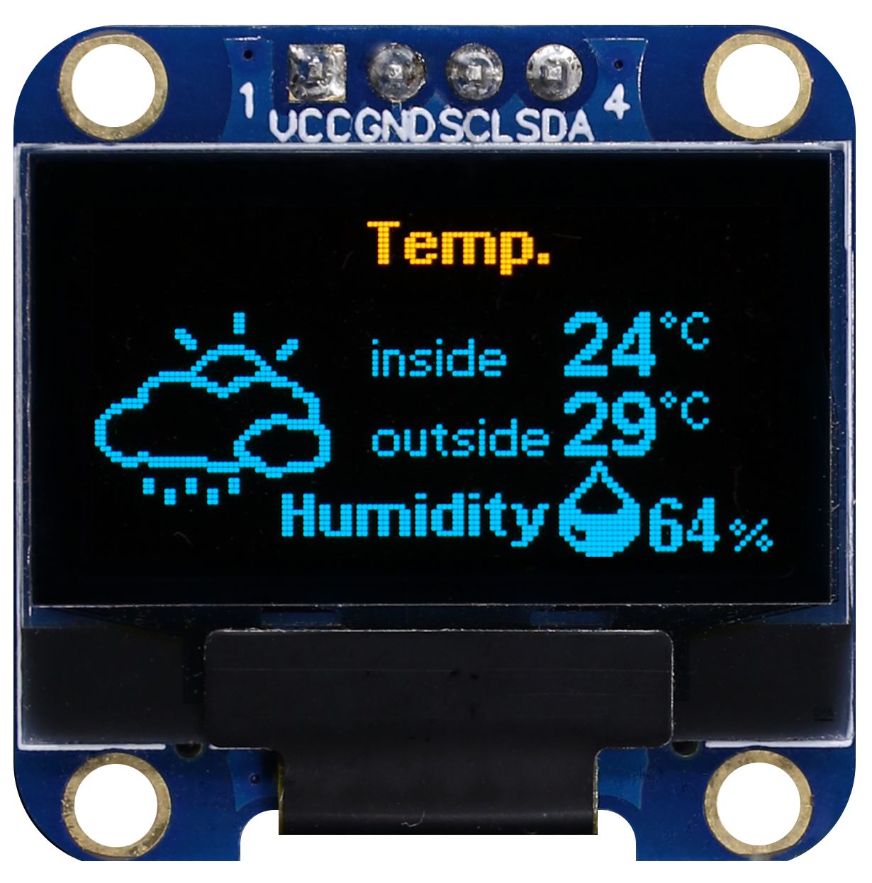 Midas 0.96 in Passive matrix Yellow OLED Display 128 x 64 pixel COB I2C