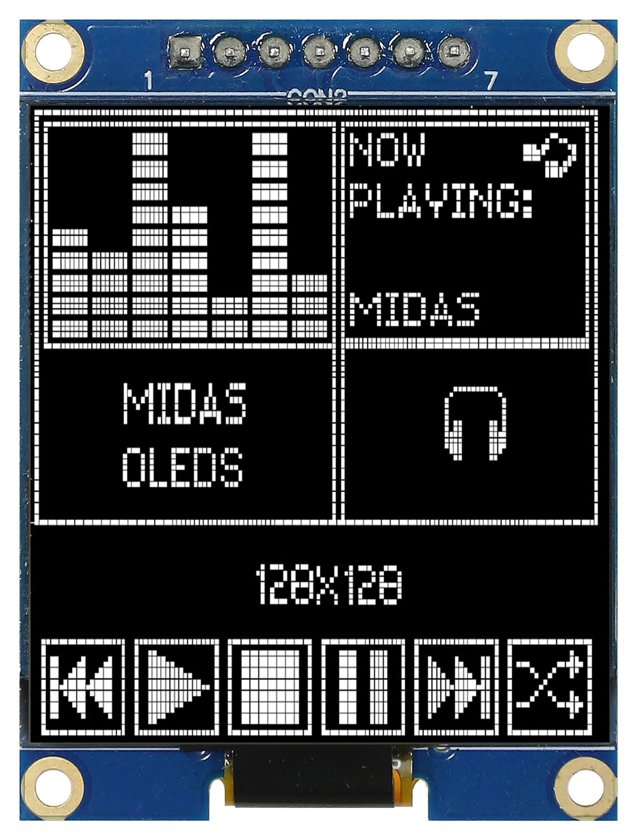 Midas 1.5 in Passive matrix White OLED Display 128 x 64 pixel COB SPI