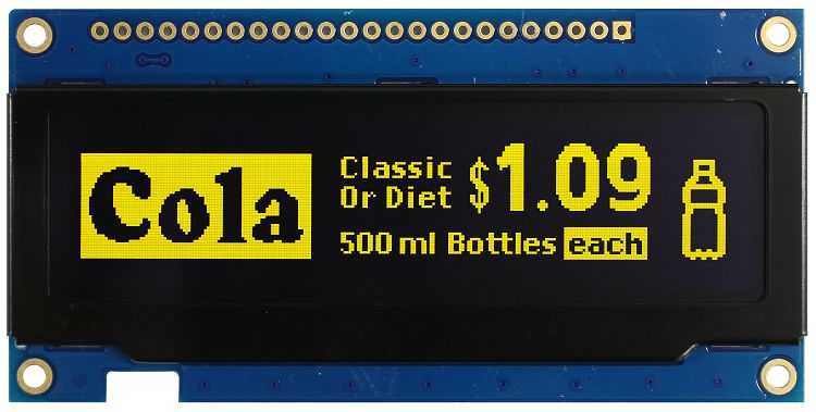 Midas 3.12 in Passive matrix Yellow OLED Display 256 x 64 pixel COB Parallel, SPI