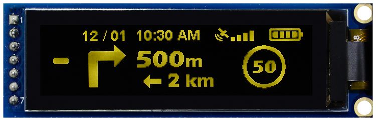 Midas 2.08 in Passive matrix Yellow OLED Display 256 x 64 pixel COB SPI