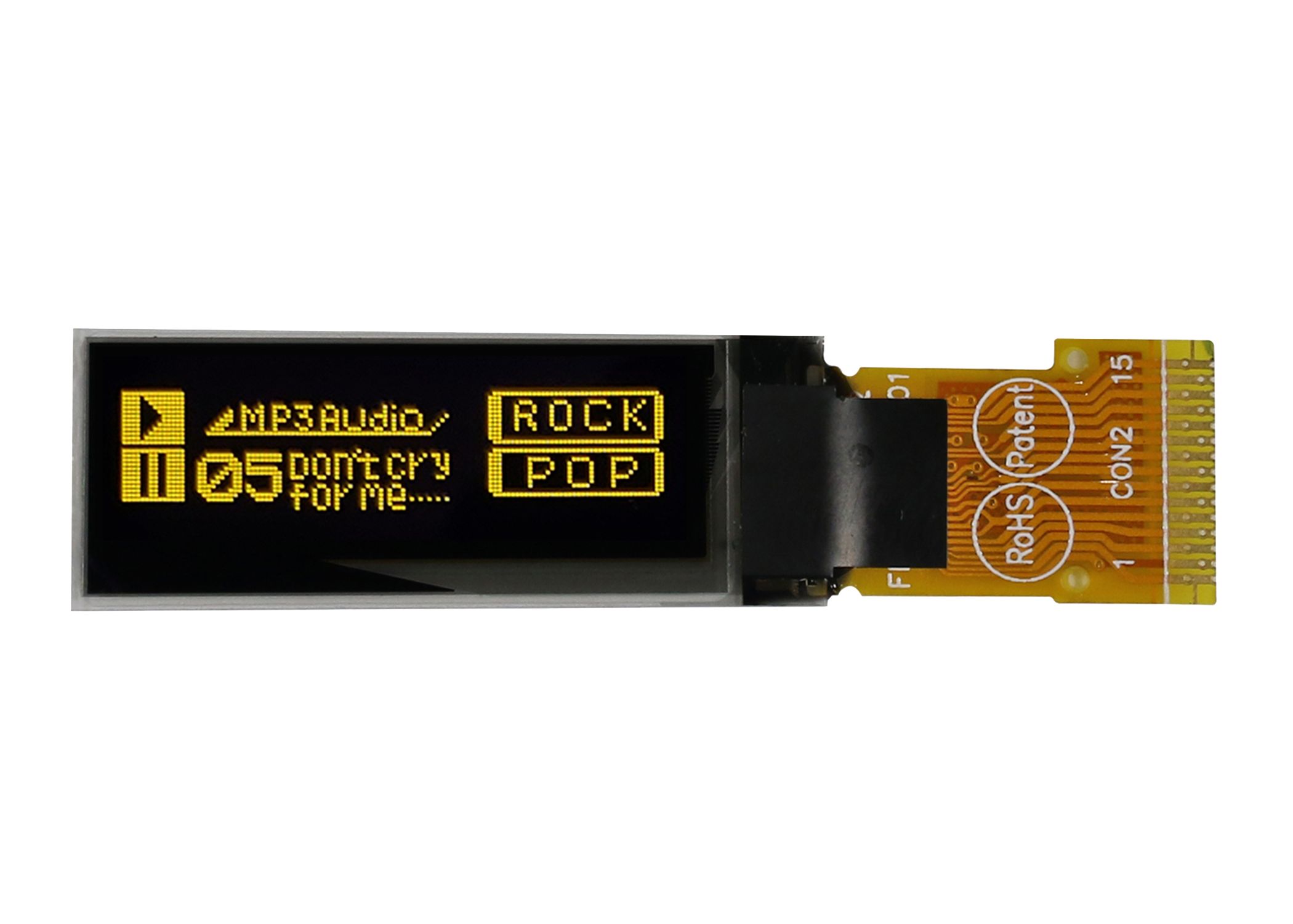 Midas 0.91 in Passive matrix Yellow OLED Display 128 x 64 pixel COG SPI