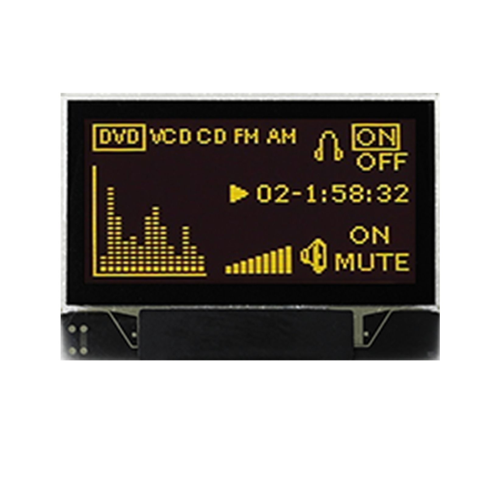Midas 0.96 in Passive matrix Yellow OLED Display 128 x 64 pixel COG I2C, Parallel, SPI