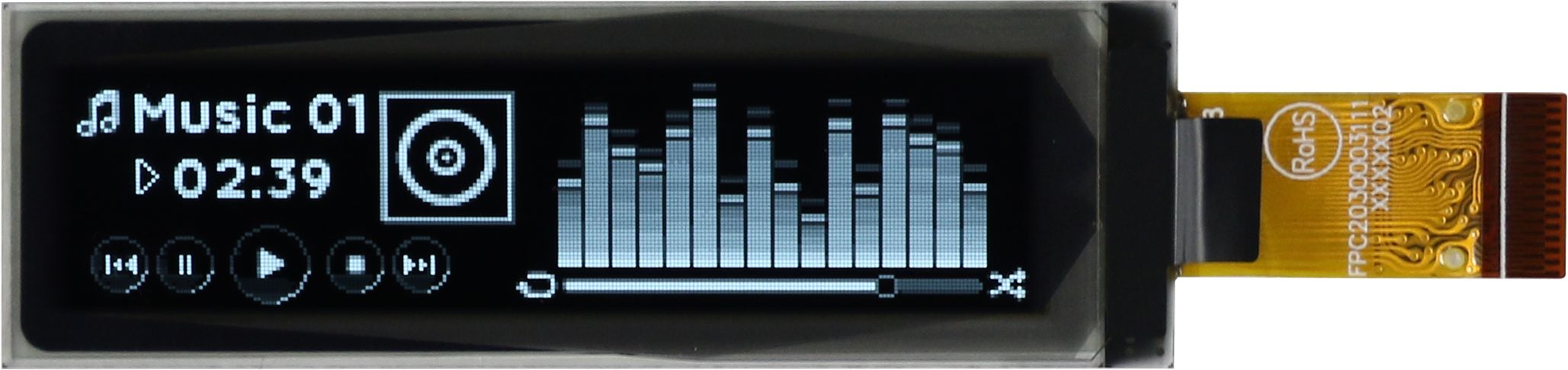 Midas 2.08 in Passive matrix White OLED Display 256 x 64 pixel COT I2C, Parallel, SPI