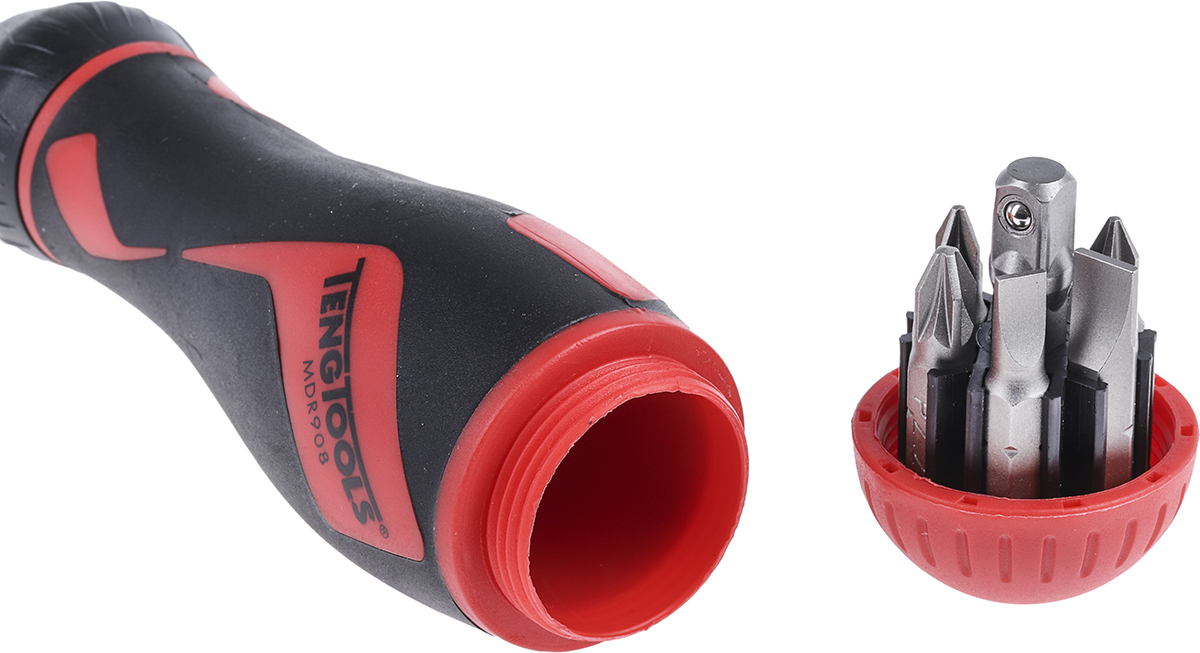 mdr908 Teng Tools 1/4 in Hex Phillips, Pozidriv, Slotted Ratchet Screwdriver, 175 mm length