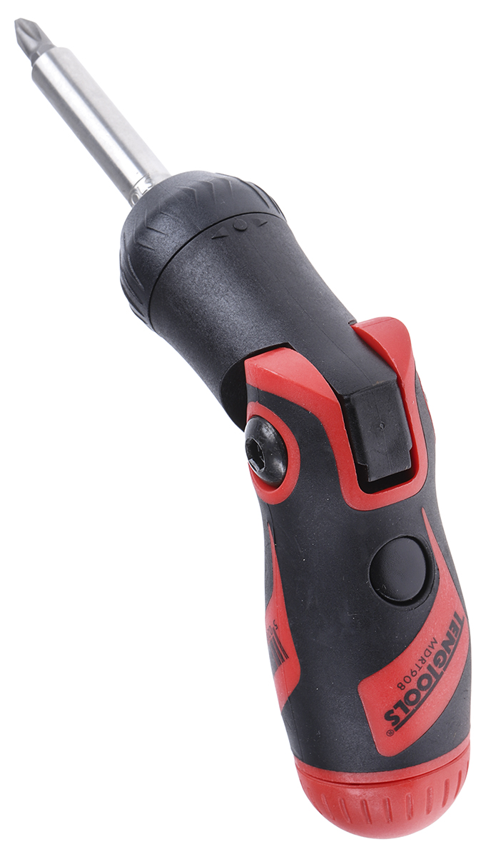 mdrt908 Teng Tools 1/4 in Hex Phillips, Pozidriv, Slotted Ratchet Screwdriver, 172 mm length