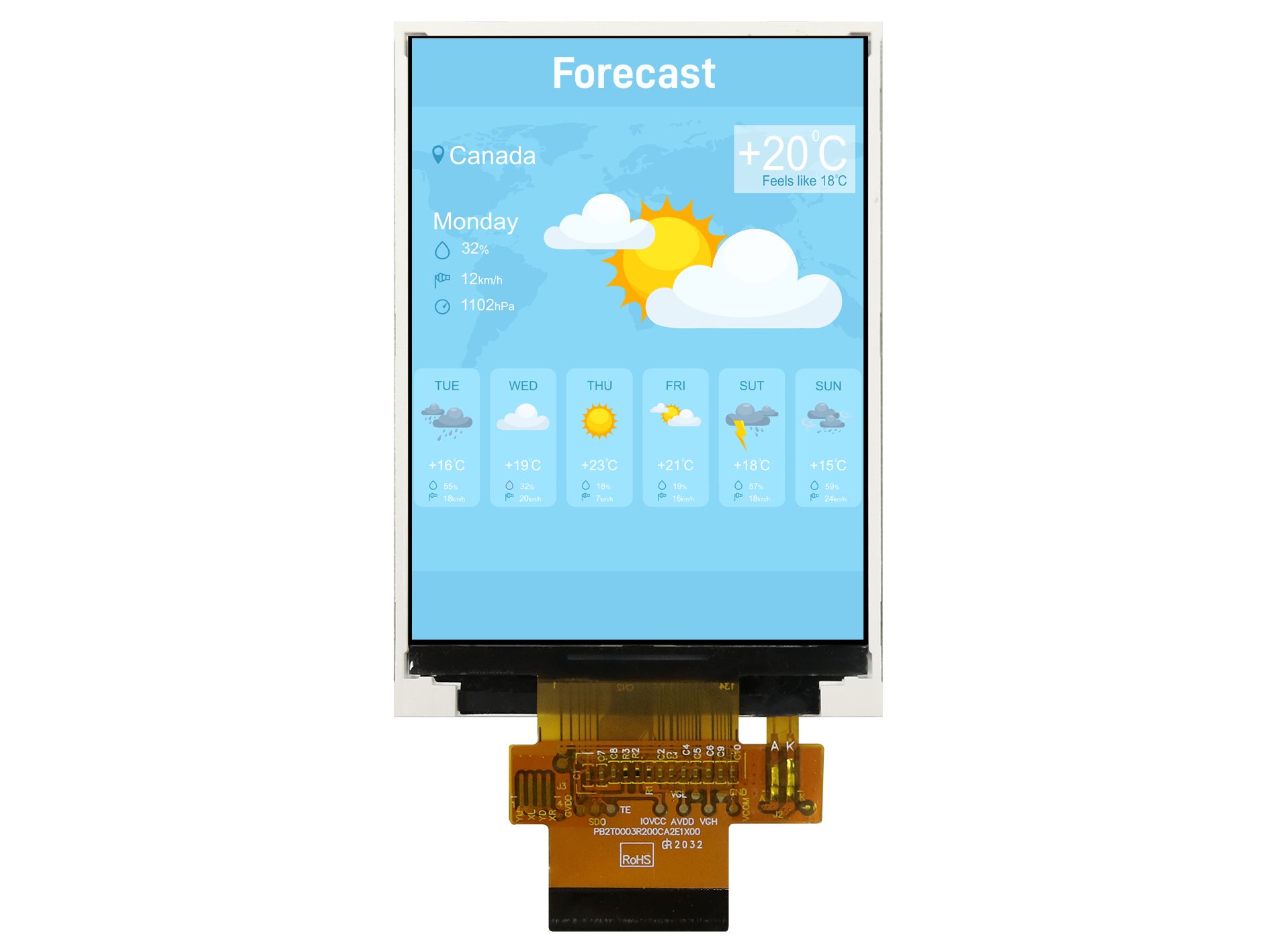 Midas MDT0320ASH-MULTI LCD Colour Display, 3.2 in, 240 x 320 pixel