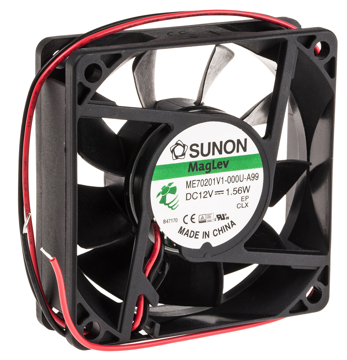 Sunon ME Series Axial Fan, 12V dc, 49.3 m³/h, 1.56 W, 130 mA Max 70 mm 70mm 20 mm