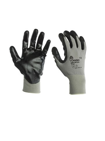 GUYARD MECAFLEX Black, Grey Nylon Work Gloves, Size 7, Nitrile Coating