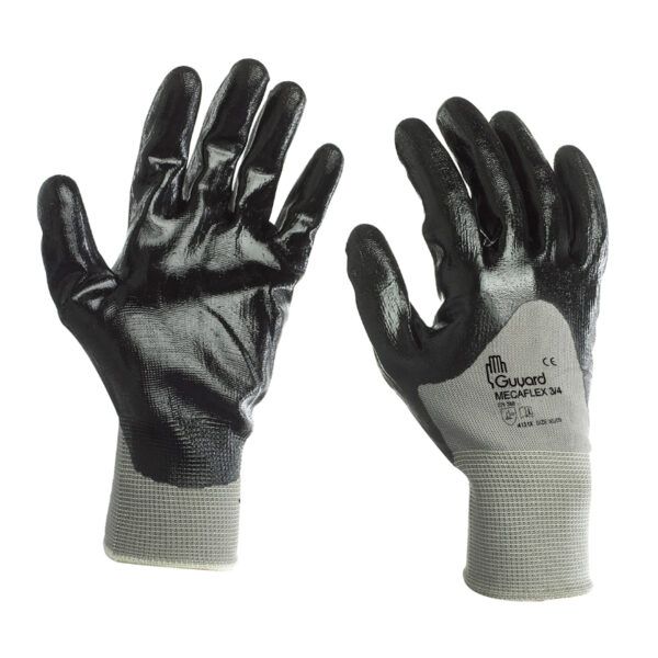 GUYARD MECAFLEX34 Black Nylon Work Gloves, Size 7, Nitrile Coating