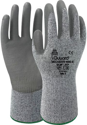 GUYARD MECASAFE 6550 E Grey Fibreglass, HPPE Work Gloves, Size 7, Polyurethane Coating