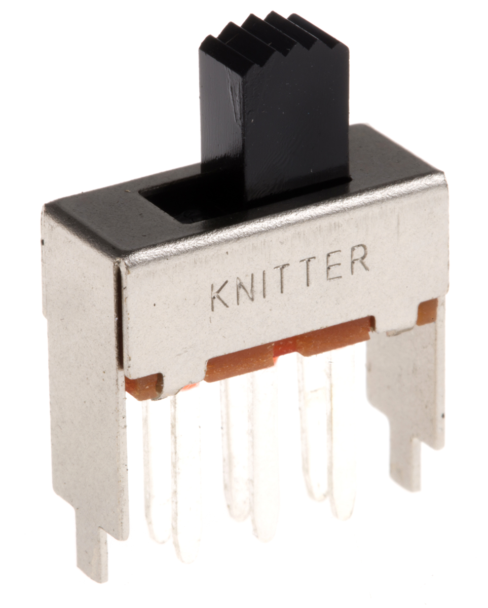 KNITTER-SWITCH PCB Slide Switch DPDT Latching 350mA Silver over Nickel Plated Copper Alloy