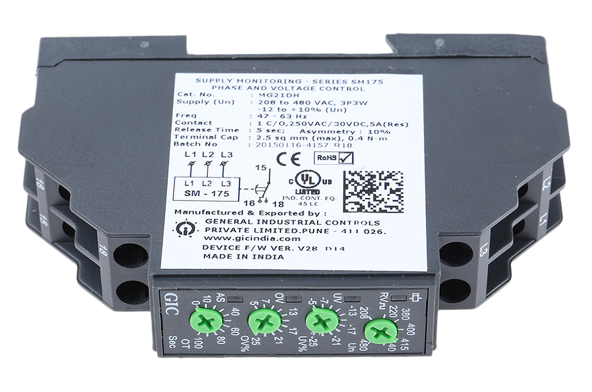 GIC Monitoring Relay, 3 Phase, SPDT, DIN Rail, 480V ac