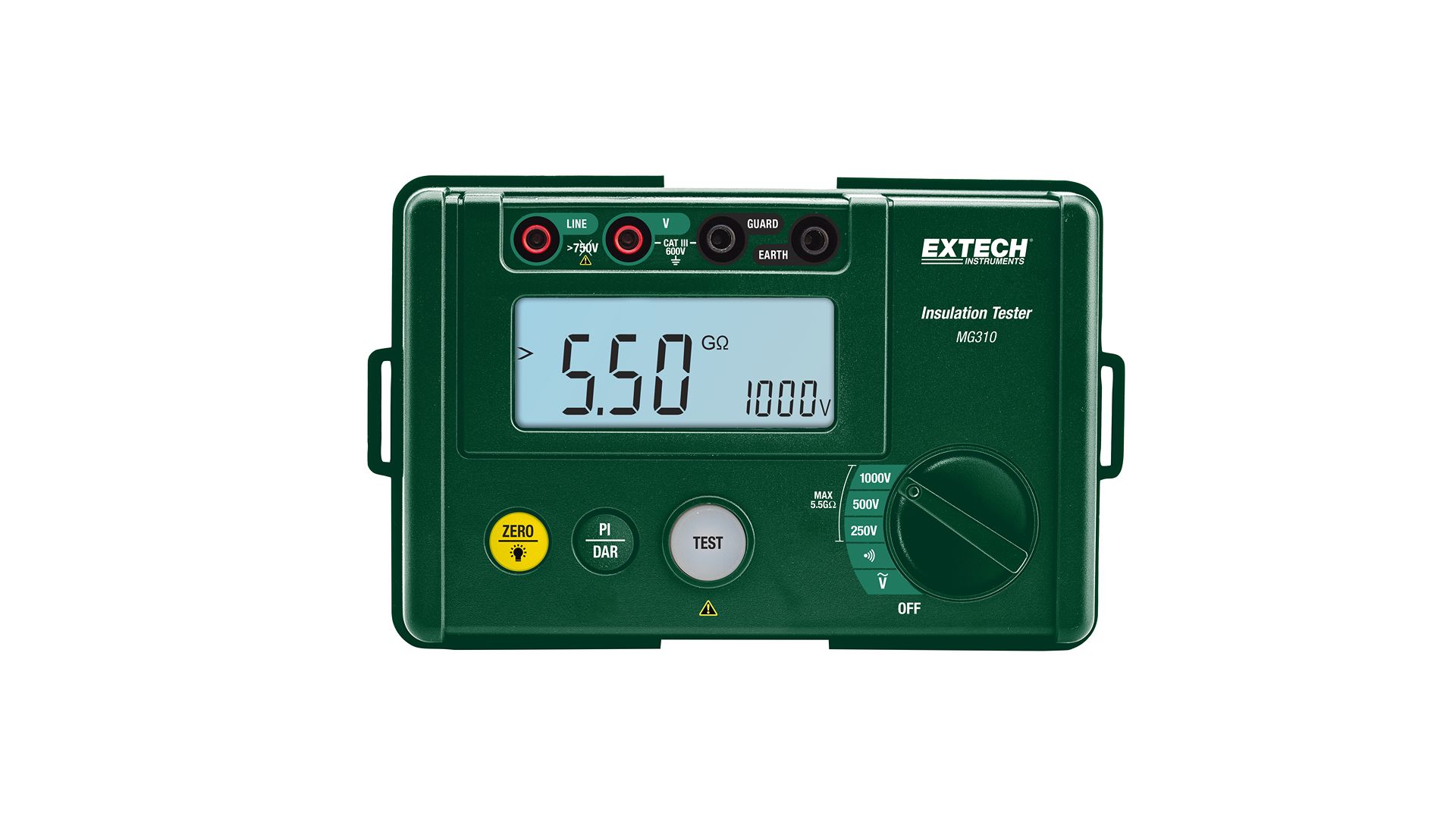 Extech MG310 Insulation Tester, 250 V Min, 1000 V Max, 5.5 GΩ CAT III