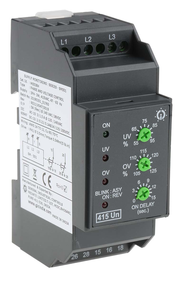 mg53bh GIC Monitoring Relay, 3 Phase, DPDT, DIN Rail, 415V ac