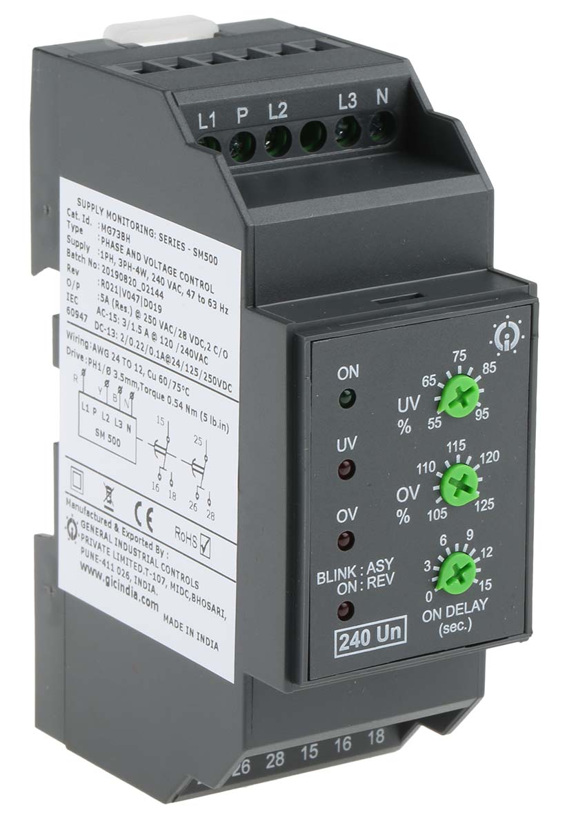 mg73bh GIC Monitoring Relay, 1, 3 Phase, DPDT, DIN Rail, 240V ac