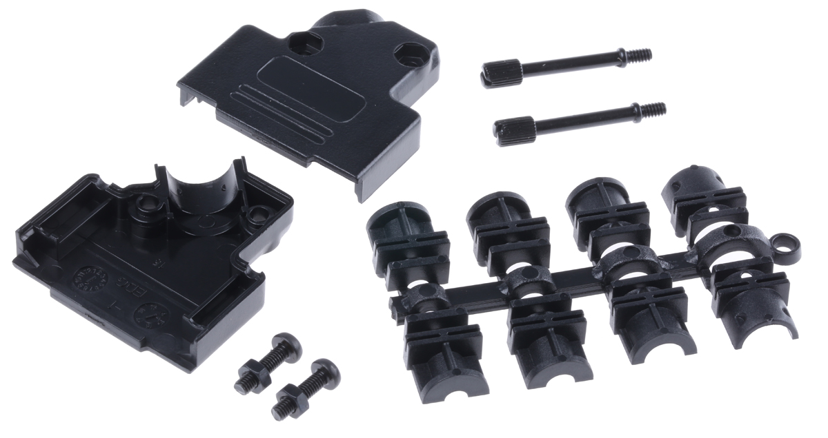 MH Connectors MHD45PPK Series ABS Angled D-Sub Backshell, 15 Way Strain Relief