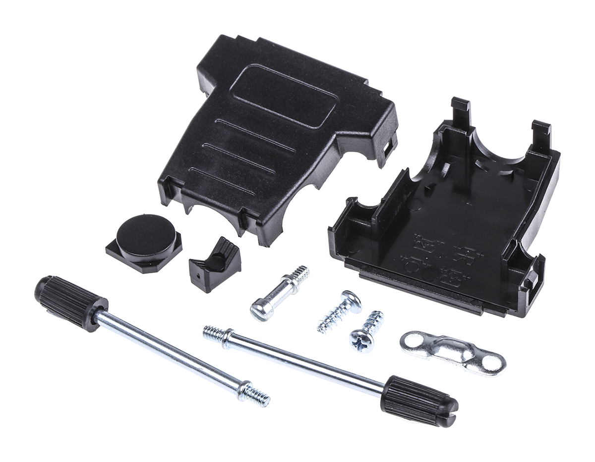 MH Connectors MHDSSK-T/P Series ABS Angled, Straight D-Sub Backshell, 15 Way Strain Relief