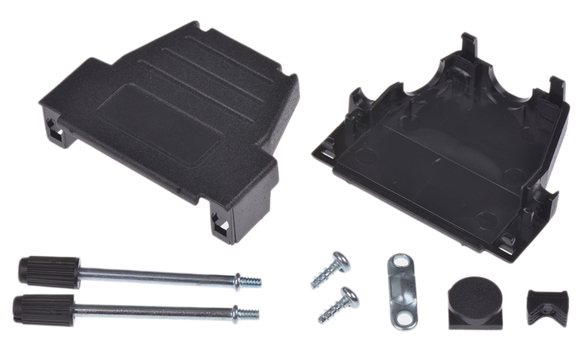 mhdssk-p-25-l-k MH Connectors MHDSSK-T/P Series ABS Angled, Straight D-Sub Backshell, 25 Way Strain Relief