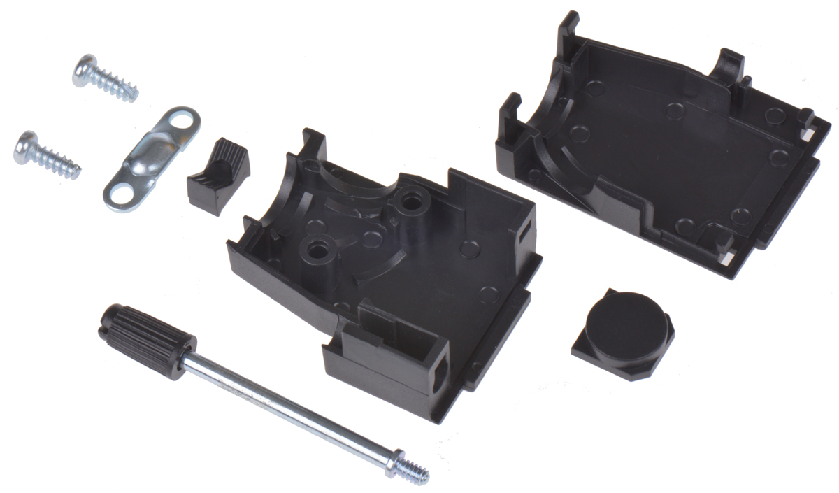 mhdssk-p-9-l-k MH Connectors MHDSSK-T/P Series ABS Angled, Straight D-Sub Backshell, 9 Way Strain Relief