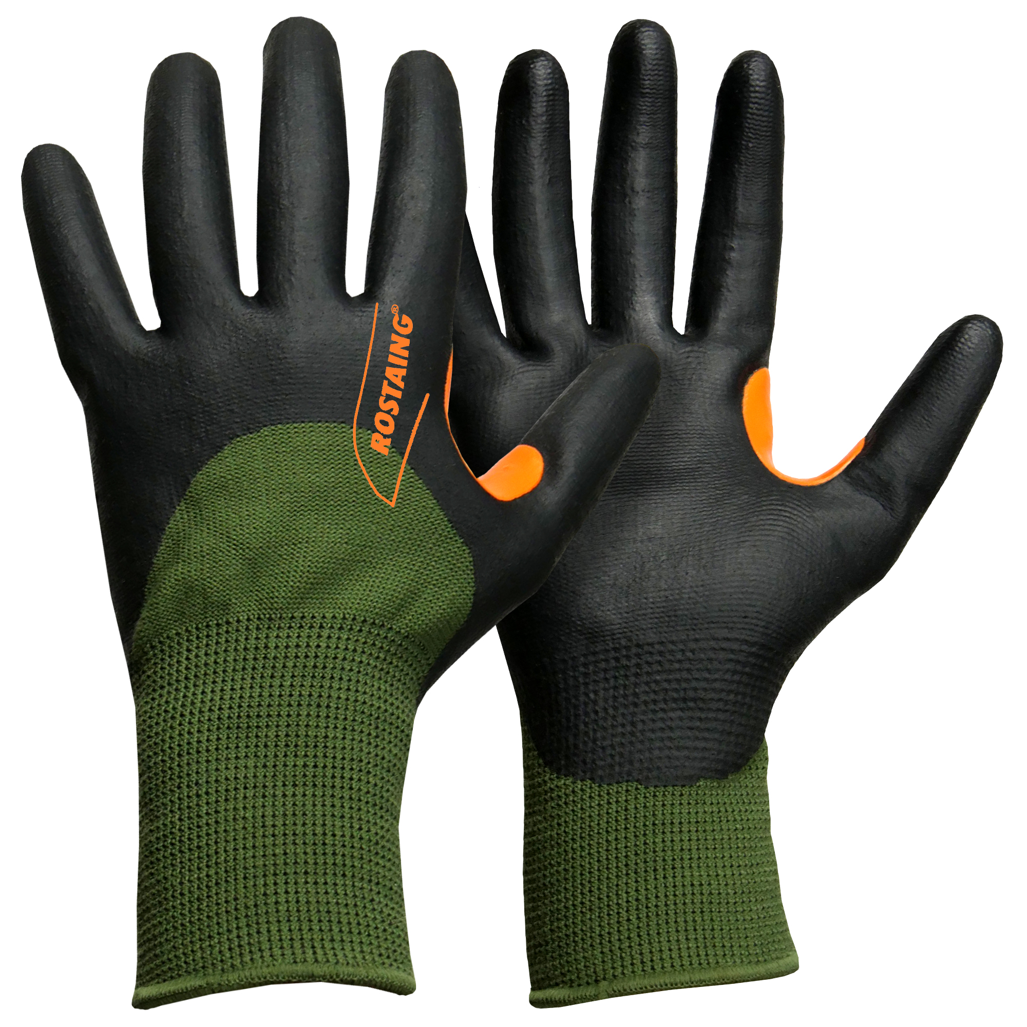 Rostaing MIDSEASON Green, Black Acrylic Work Gloves, Size 8, Nitrile Foam Coating