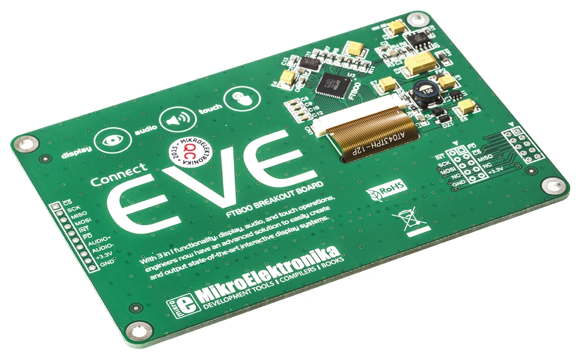 mikroe-1429 MikroElektronika MIKROE-1429 ConnectEVE FT800 4.3 in TFT Colour Display Module With HX8257A for Breadboard (PROTO)